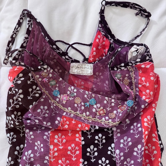 Free People Y2K Beaded Boho Dress Orange Purple – Size 2, Made in India - Picture 4 of 6